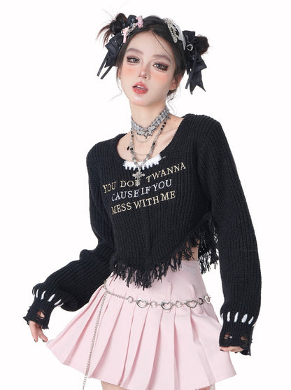 Alphabet Stitch y2k Short Tassel Knit