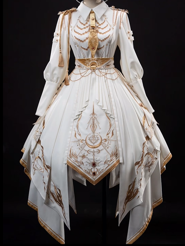 [Pre-order Deadline: November 16] Holy Army White Gold Embroidery Military Uniform Cape Dress Complete Set + Dress Set