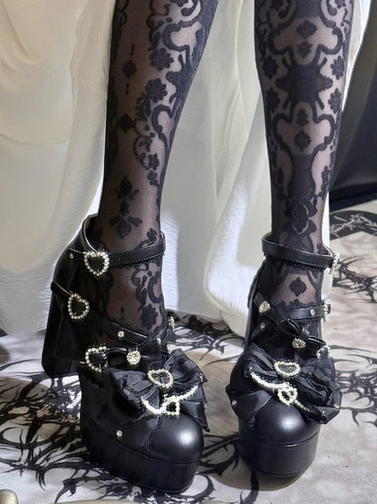 【12月12日予約締切】ジェムストーンパールリボンロリータハイヒール