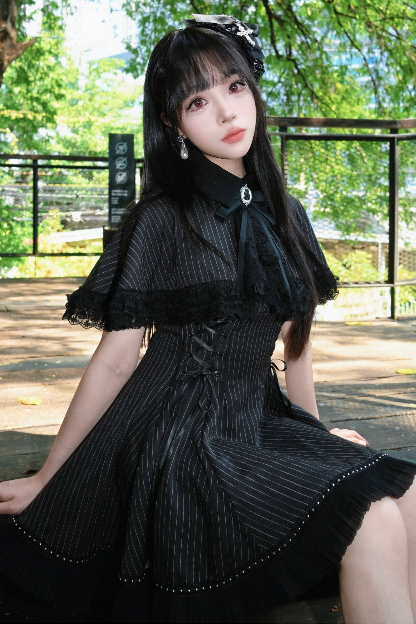 French Stripe Cape Dress