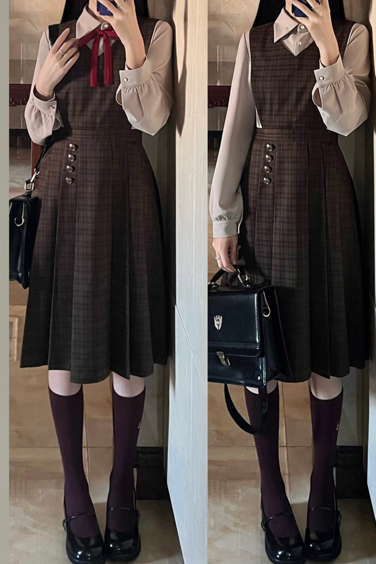 Retro College Jacket + Shirt + Skirt + Badge + Tie