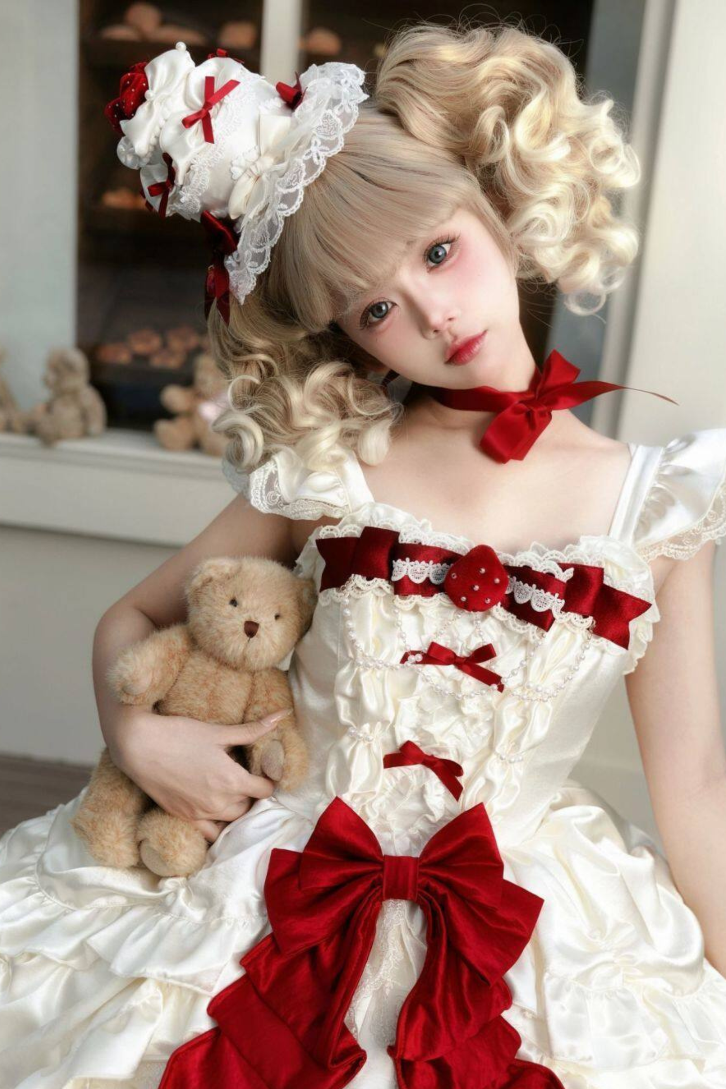 스위트 퓨어 로리타 드레스 + 꼬리 + 리본