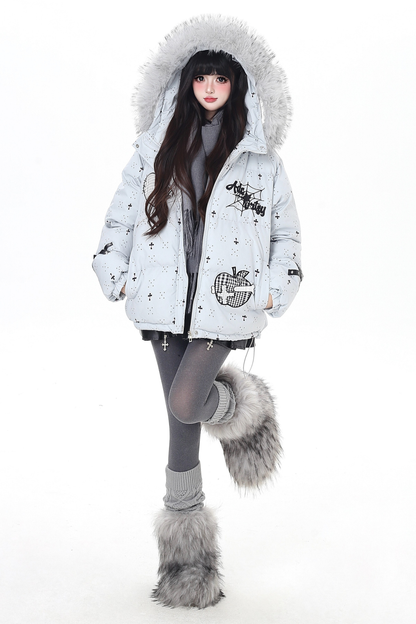Dark rabbit design fur hooded jacket