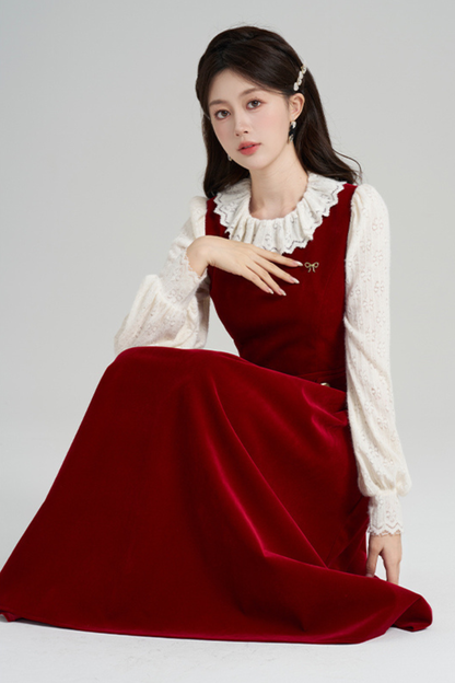 レッドベルベットレトロガーリーフレアドレス