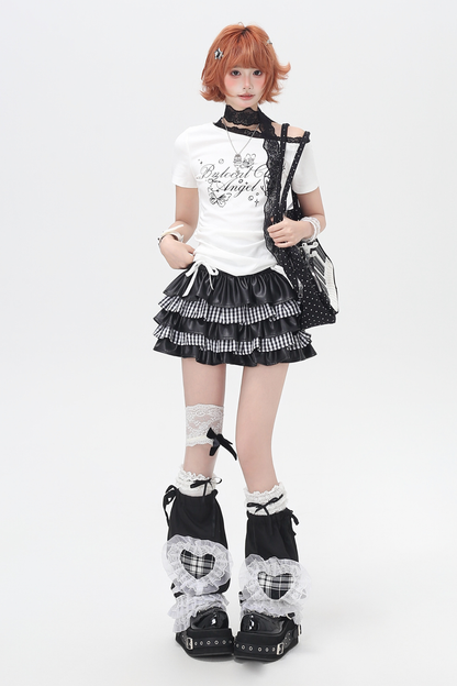 レースデザインワンショルダースリムトップス