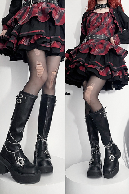 ナイトローズY2Kサブカルクロスブーツ