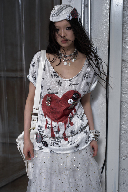 Y2k 타이트 프린트 탑