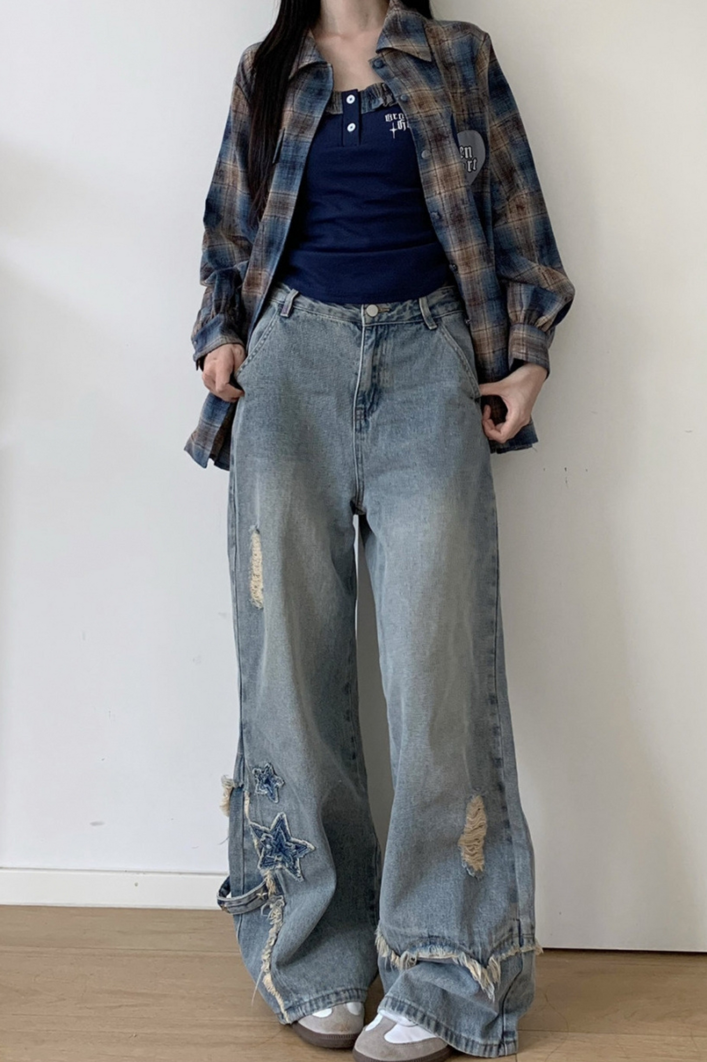 Check Loose Shirt + Tank Top