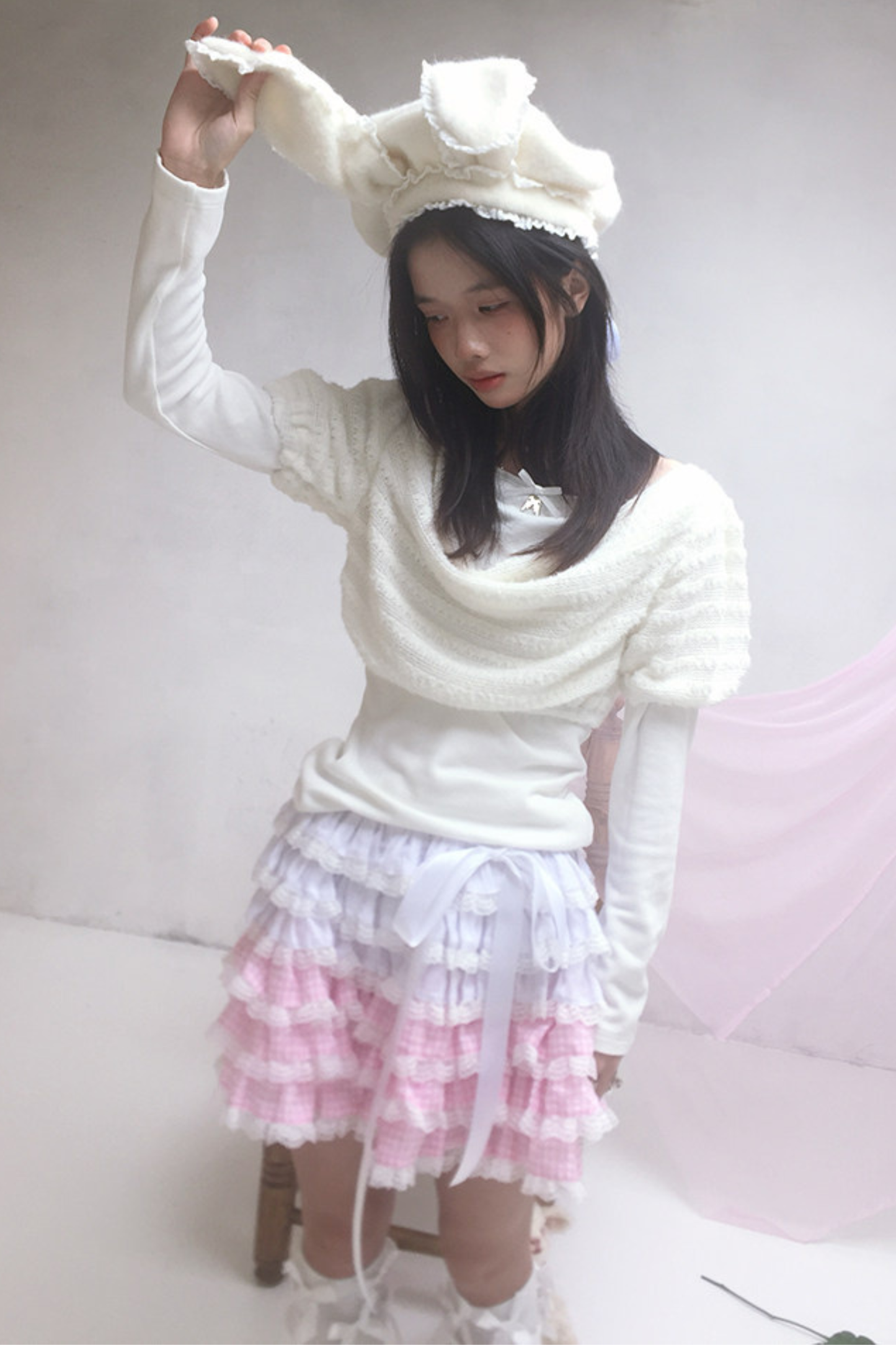 Draped Collar Knitted Top