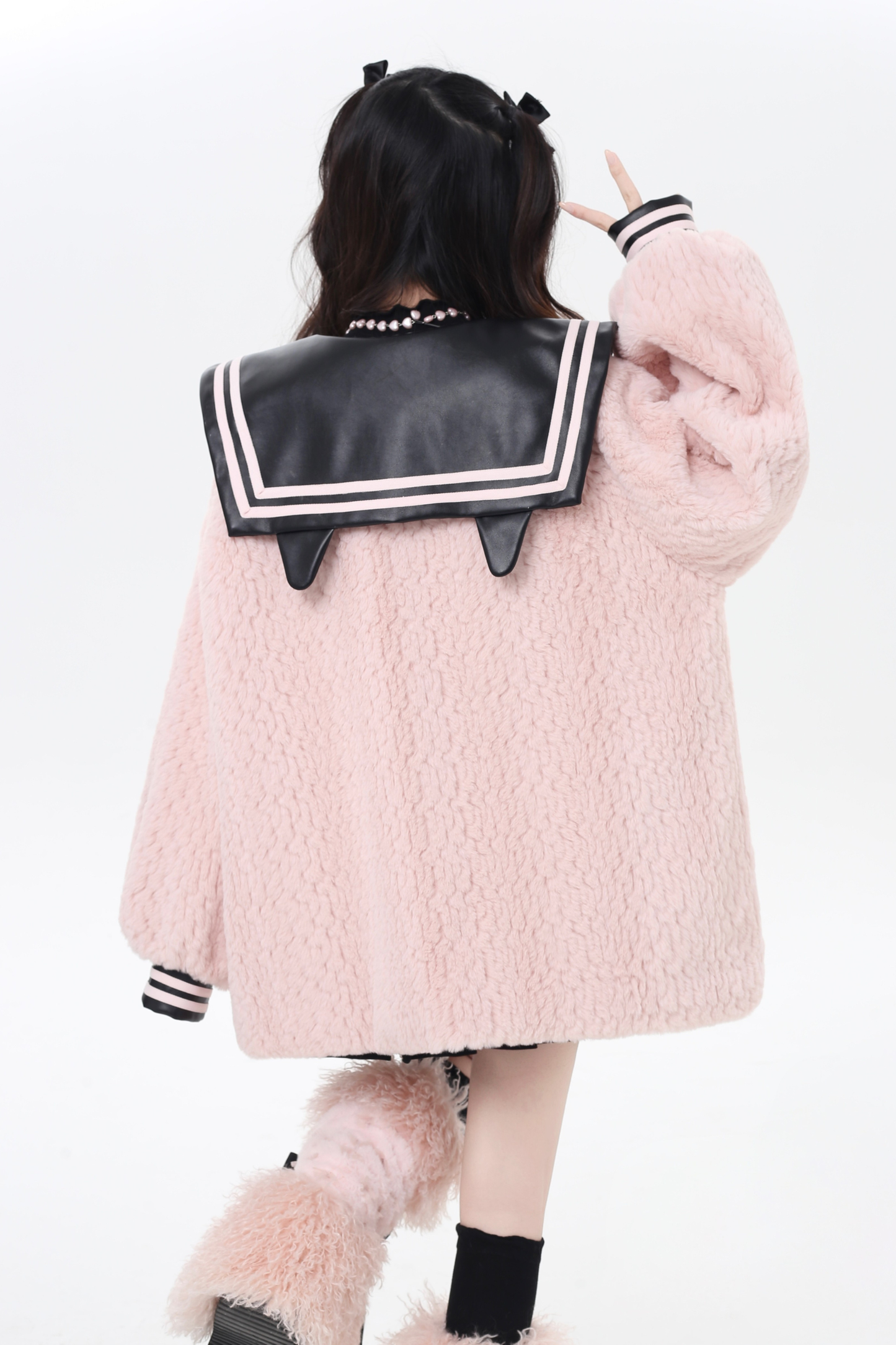 Sweet Cool Navy Collar Lantern Sleeve Jacket