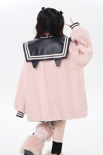 Sweet Cool Navy Collar Lantern Sleeve Jacket