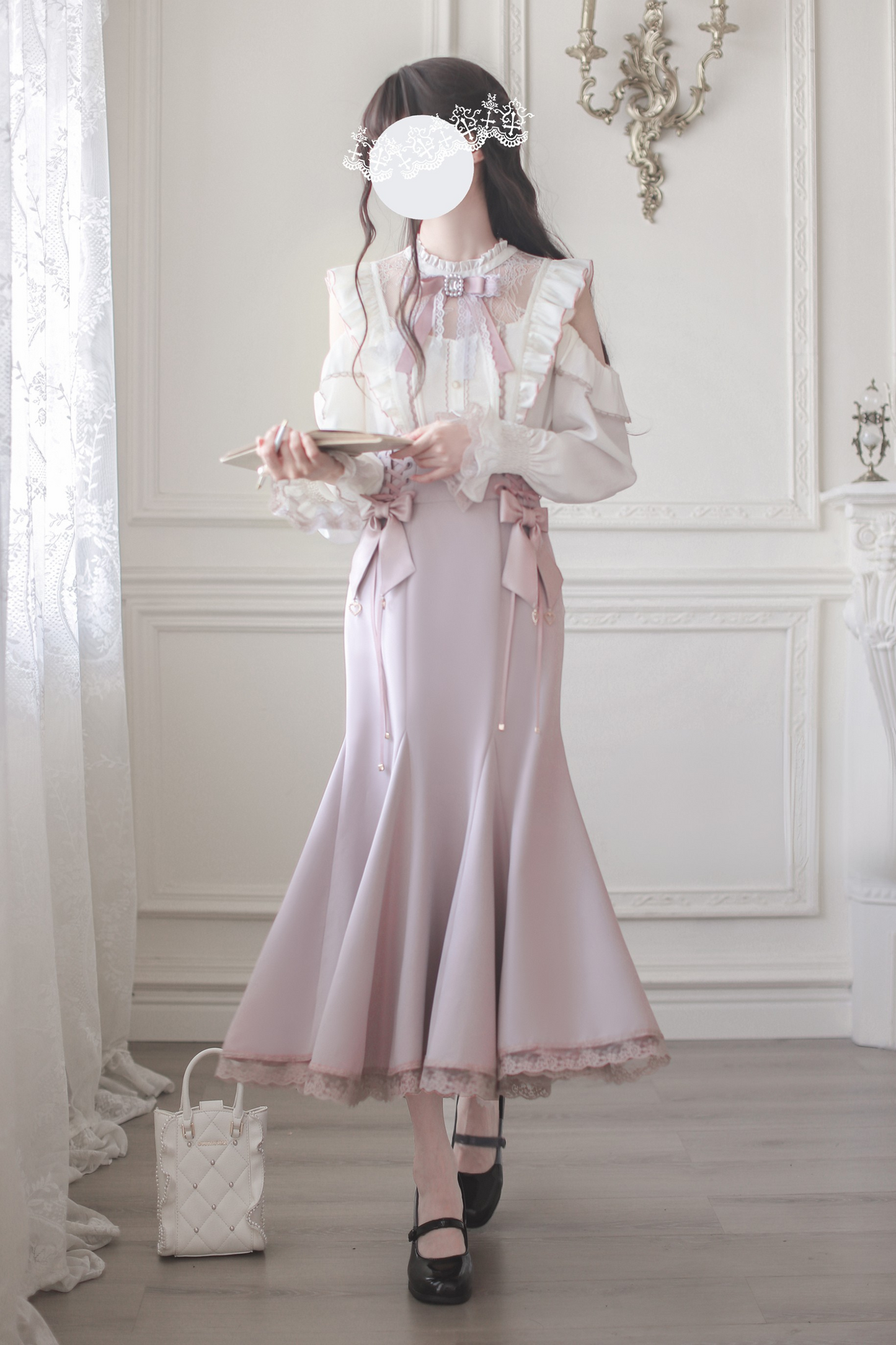 エレガントオフショルダーデザインシャツ+マーメイドスカート