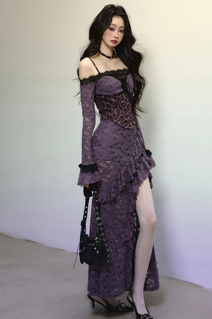 [Reservations] Oriental Purple Kite One-Shoulder High-End Lace Dress