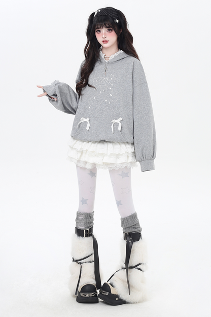 リボンデザインルーズフードスウェット