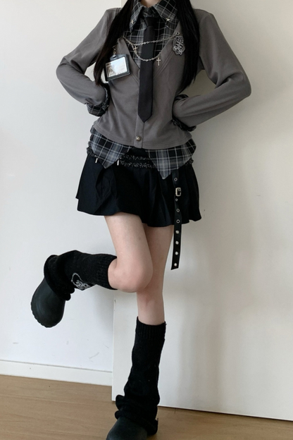 カレッジロールアップシャツ+スカート+ネクタイ