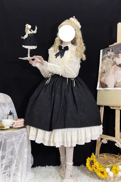 Retro Chic Lolita Shirt + Lace-up High Waist Lolita Skirt