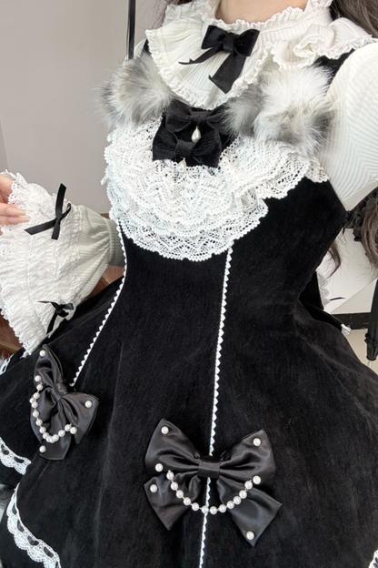 Cat Fleece Lolita Cape + Snow Lolita Dress + Flared Sleeve Top