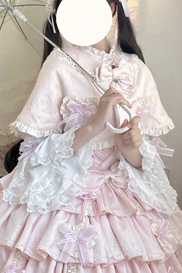 レイヤーフリルスイートプリンセスロリータジャンパースカート+テール+ヘアバンド+ケープ+ボンネット