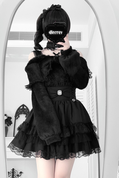 レースリボンオフショルダートップス