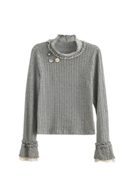 レースフリルハイネックトップス