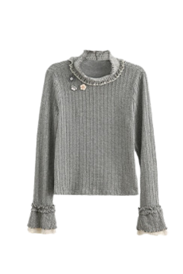 レースフリルハイネックトップス