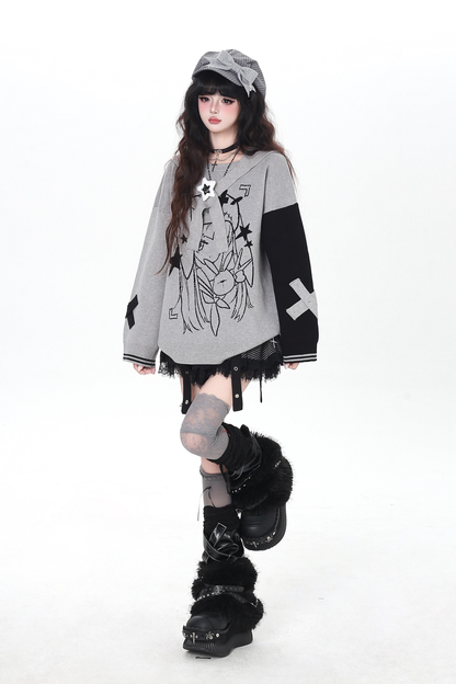 Rabbit Ear Bicolor Loose Sweater