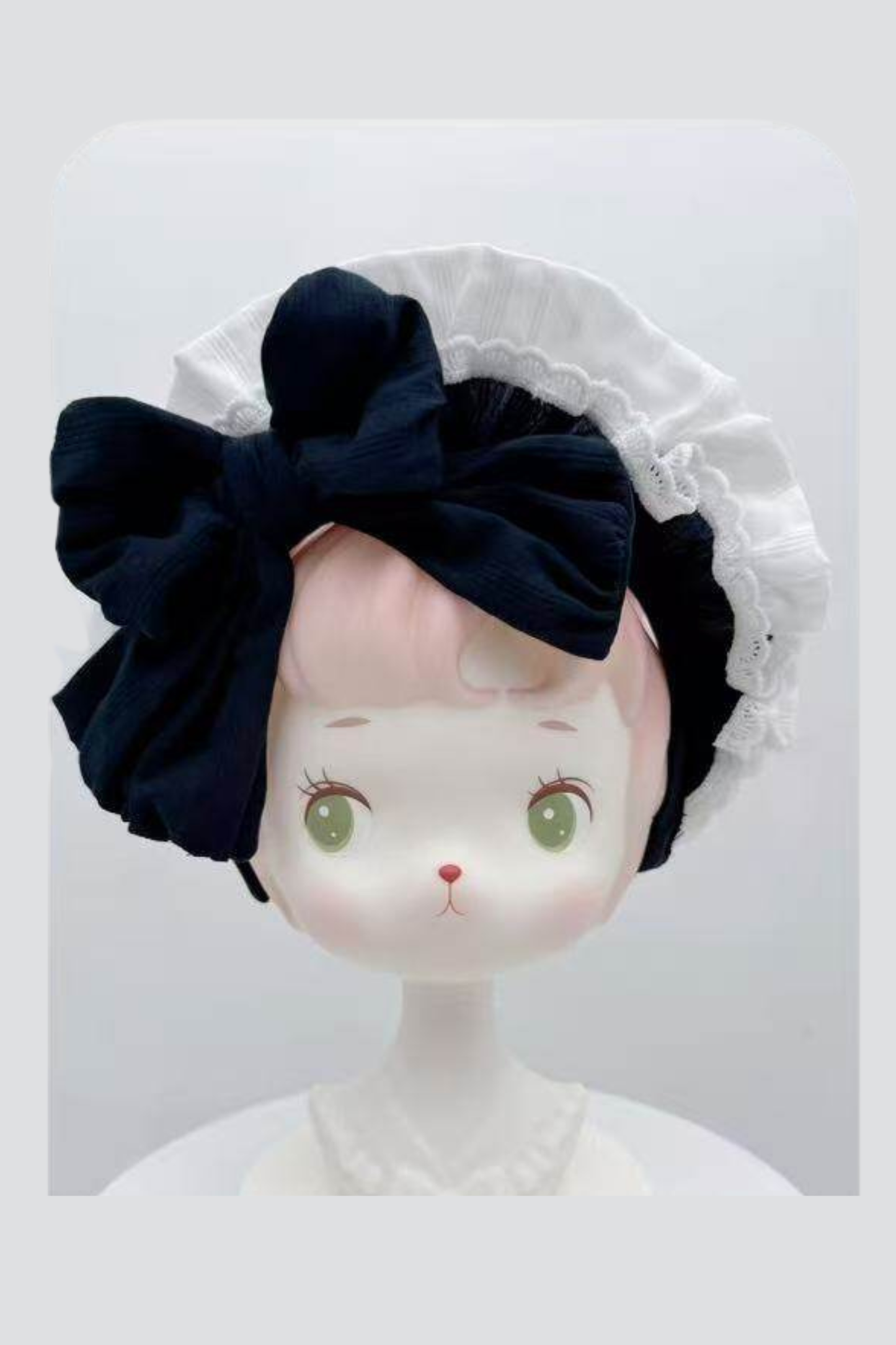 モノクロドールロリータドレス+カチューシャ+ボンネット+クリップ