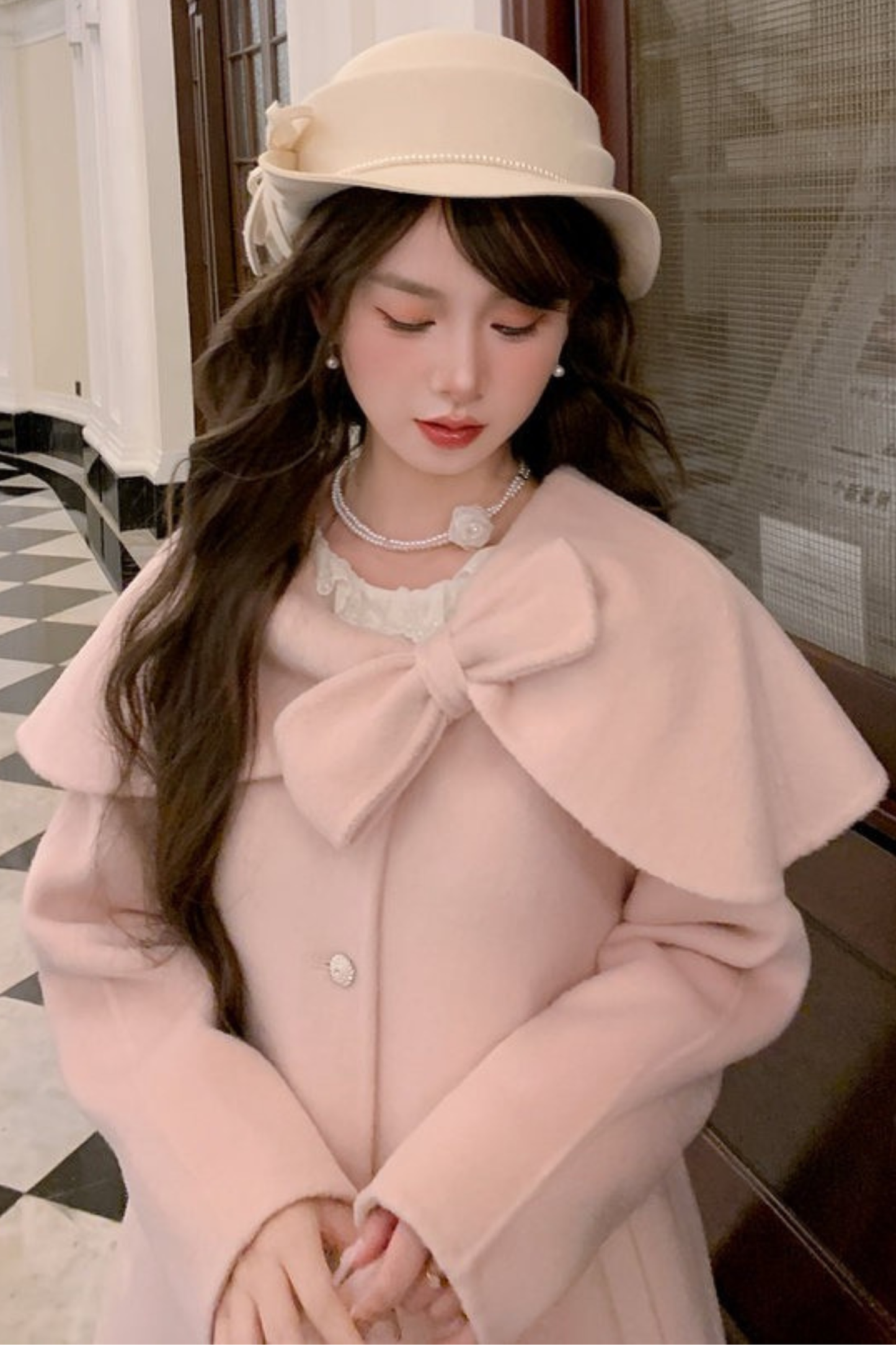 リボンビッグカラーフレアコート