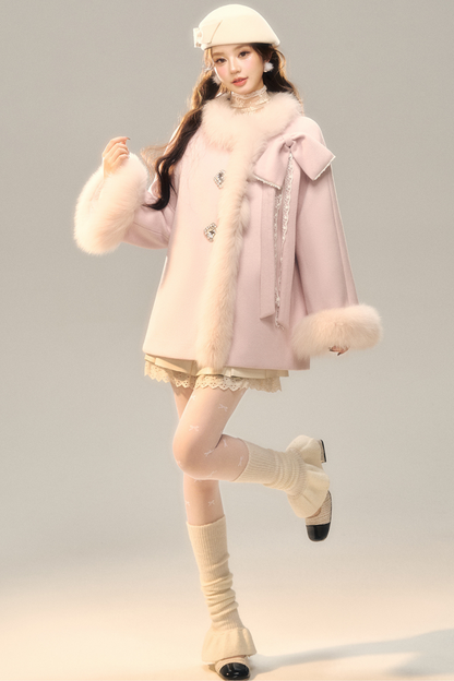 Fur Ribbon Sweet Girl Coat