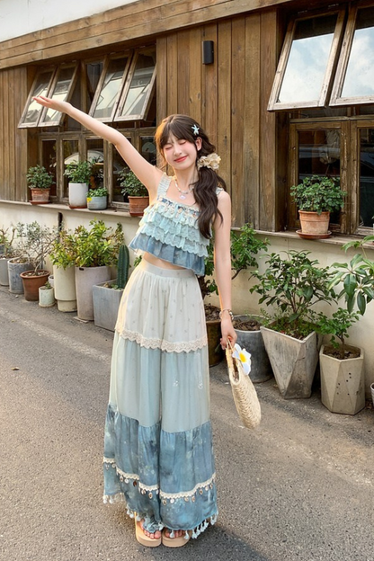 シーブルーデザインワイドパンツ