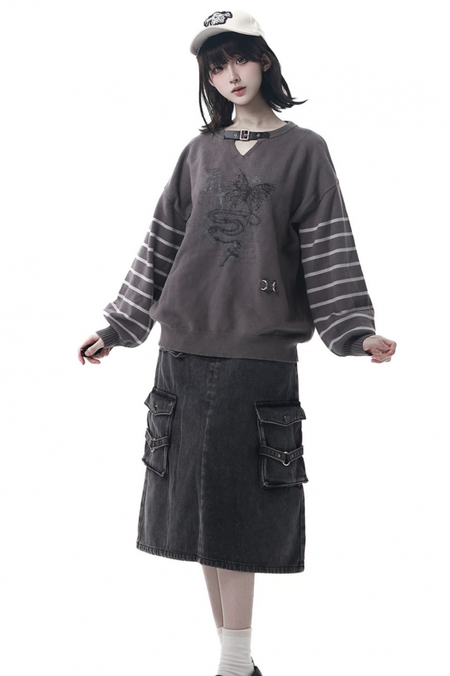 ストライプパッチワークデザインセーター