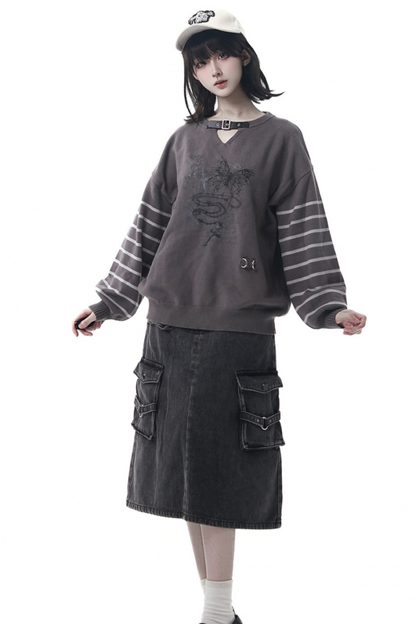 ストライプパッチワークデザインセーター