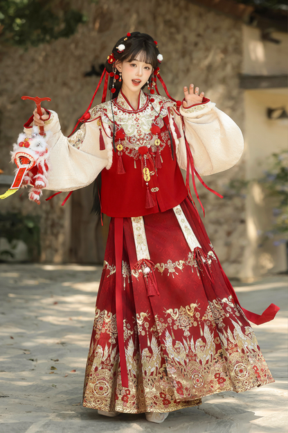 Gorgeous retro china top + skirt + vest + shoulders