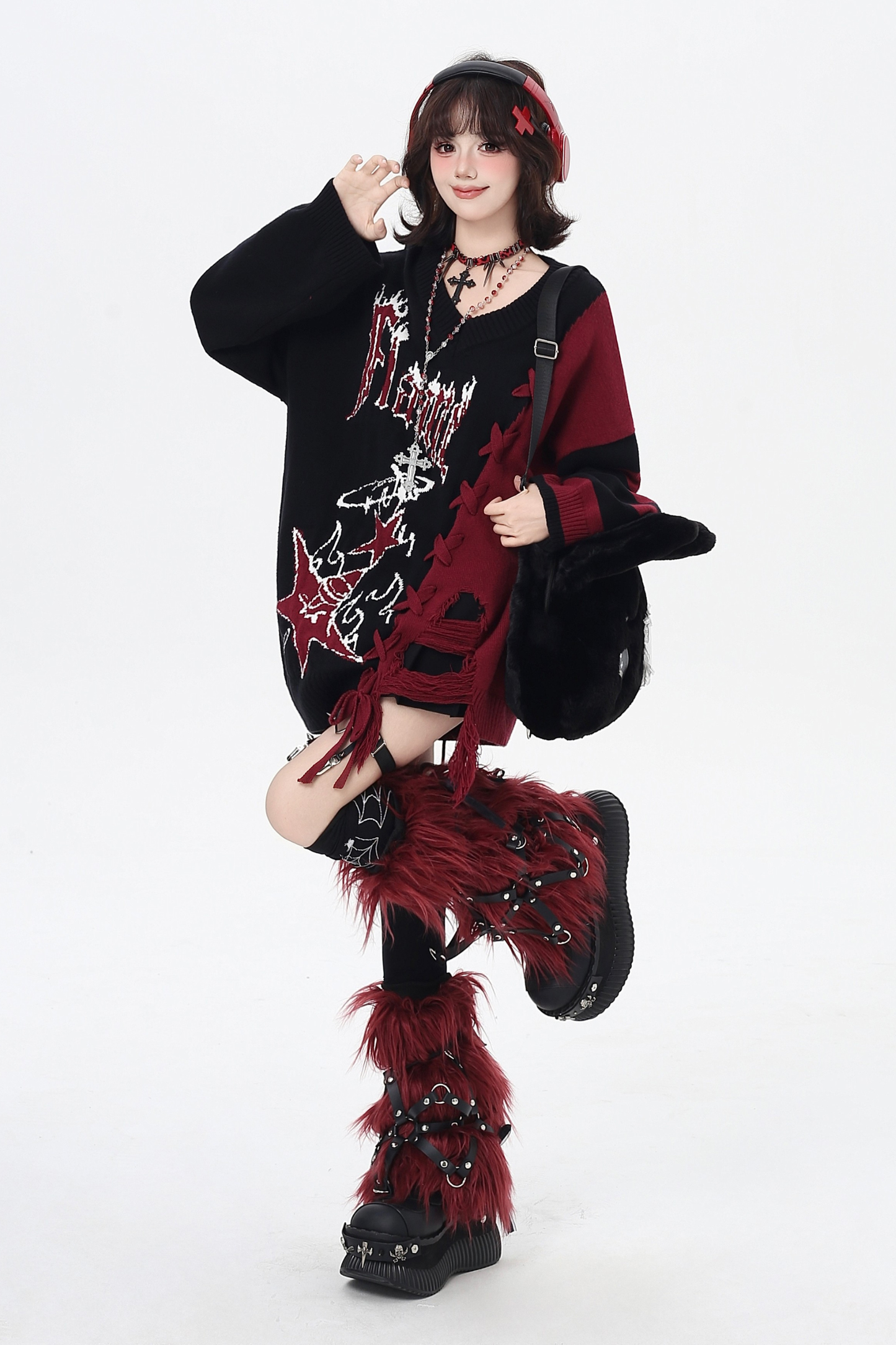 ダークストラップデザインルーズセーター