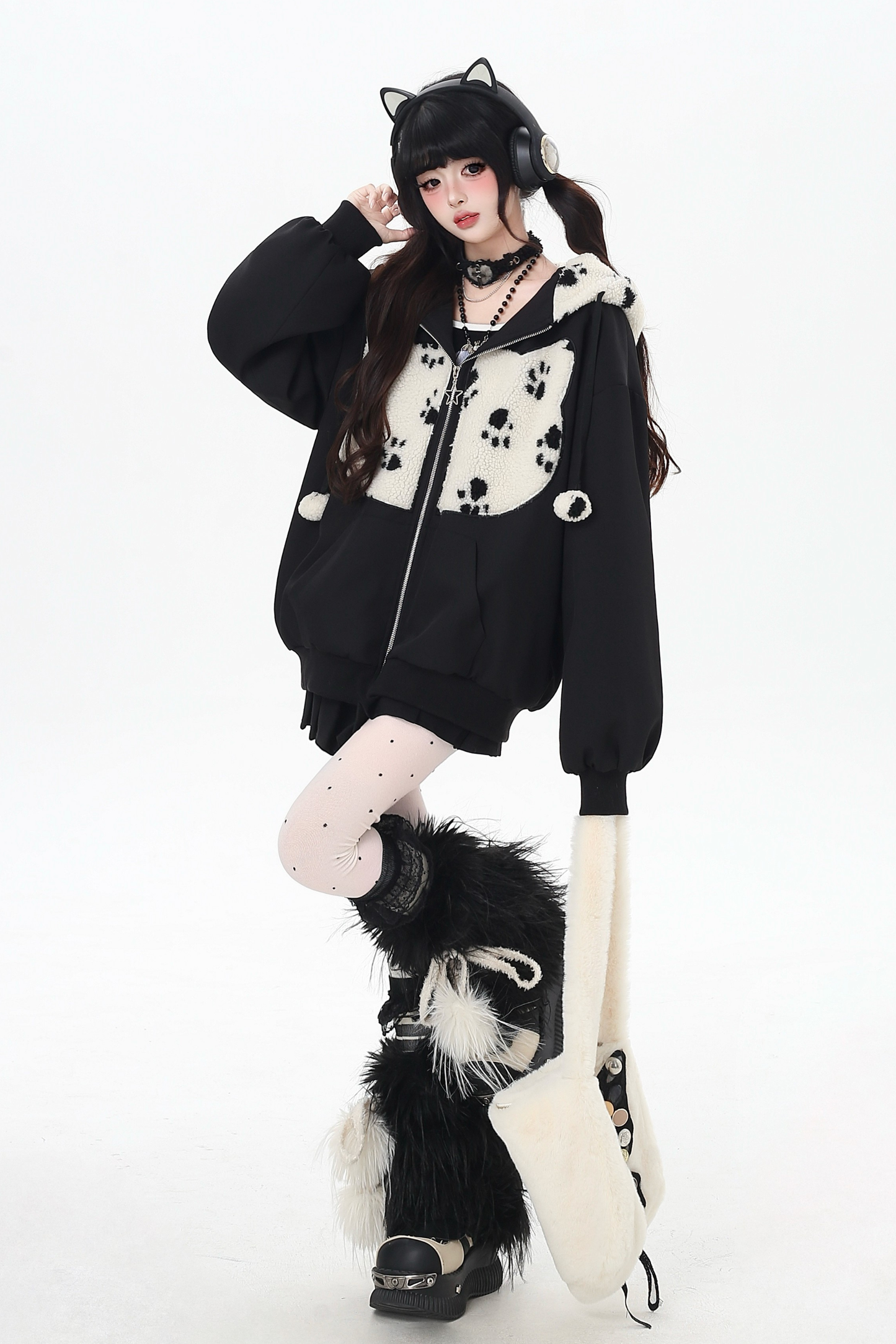 Dark Sweet Cat Ear Fleece Loose Jacket