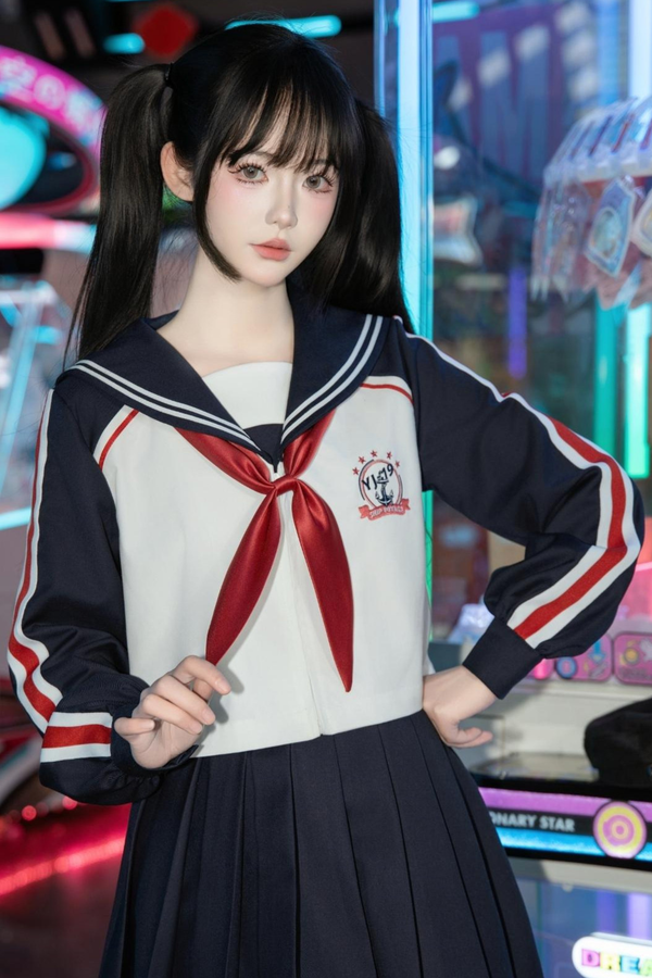 Subculture Sailor Top + Pleated Skirt + Hooded Jacket