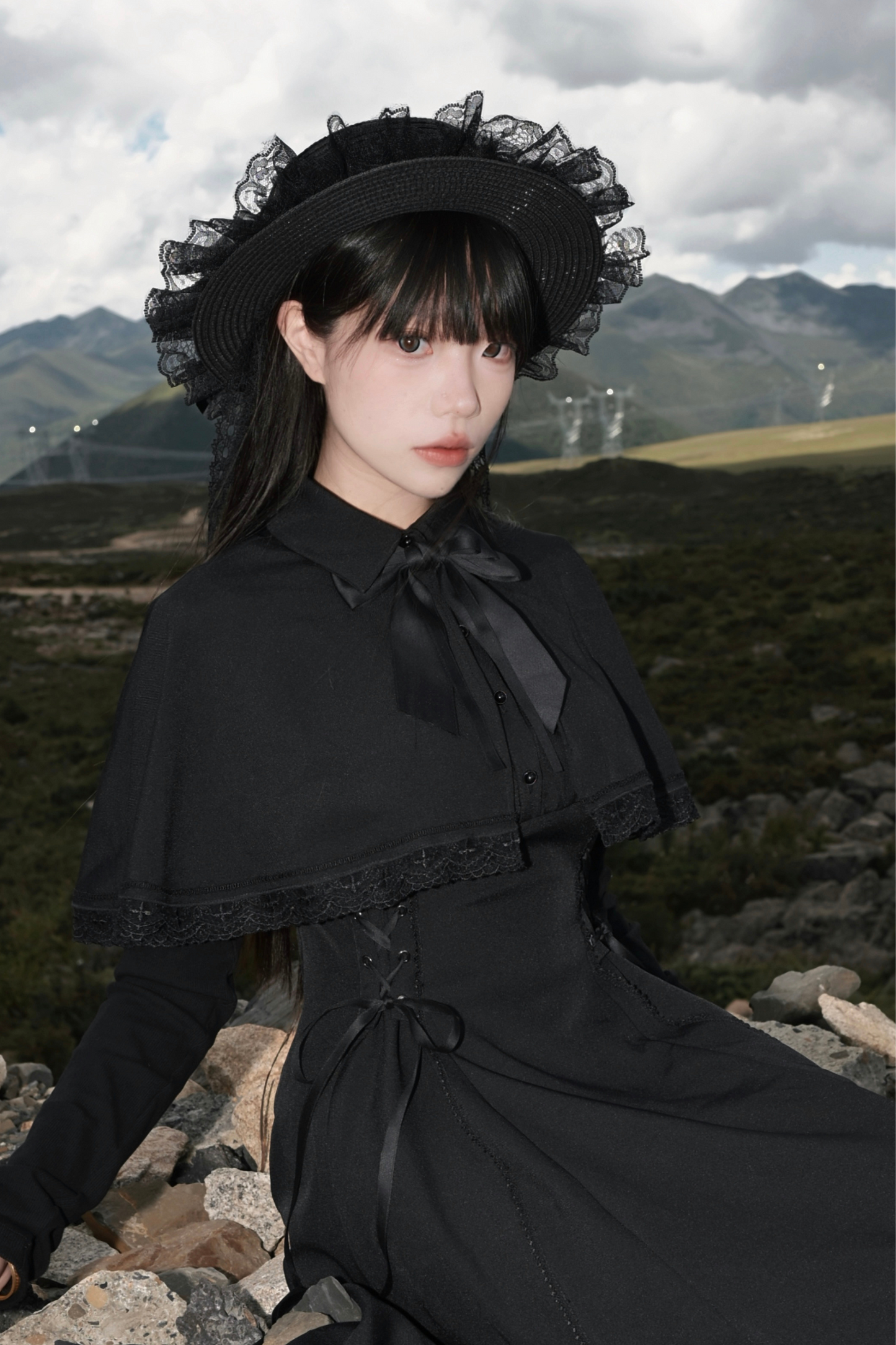 French cape dark dress