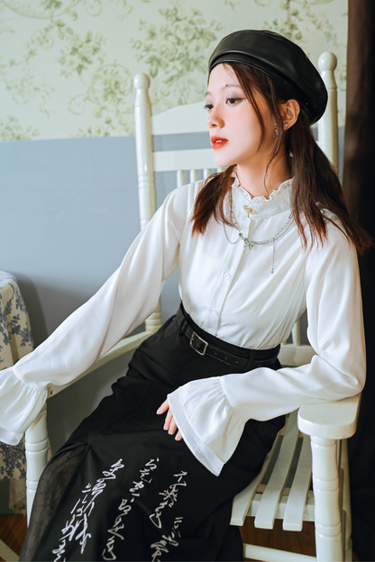 Metal button stand collar shirt