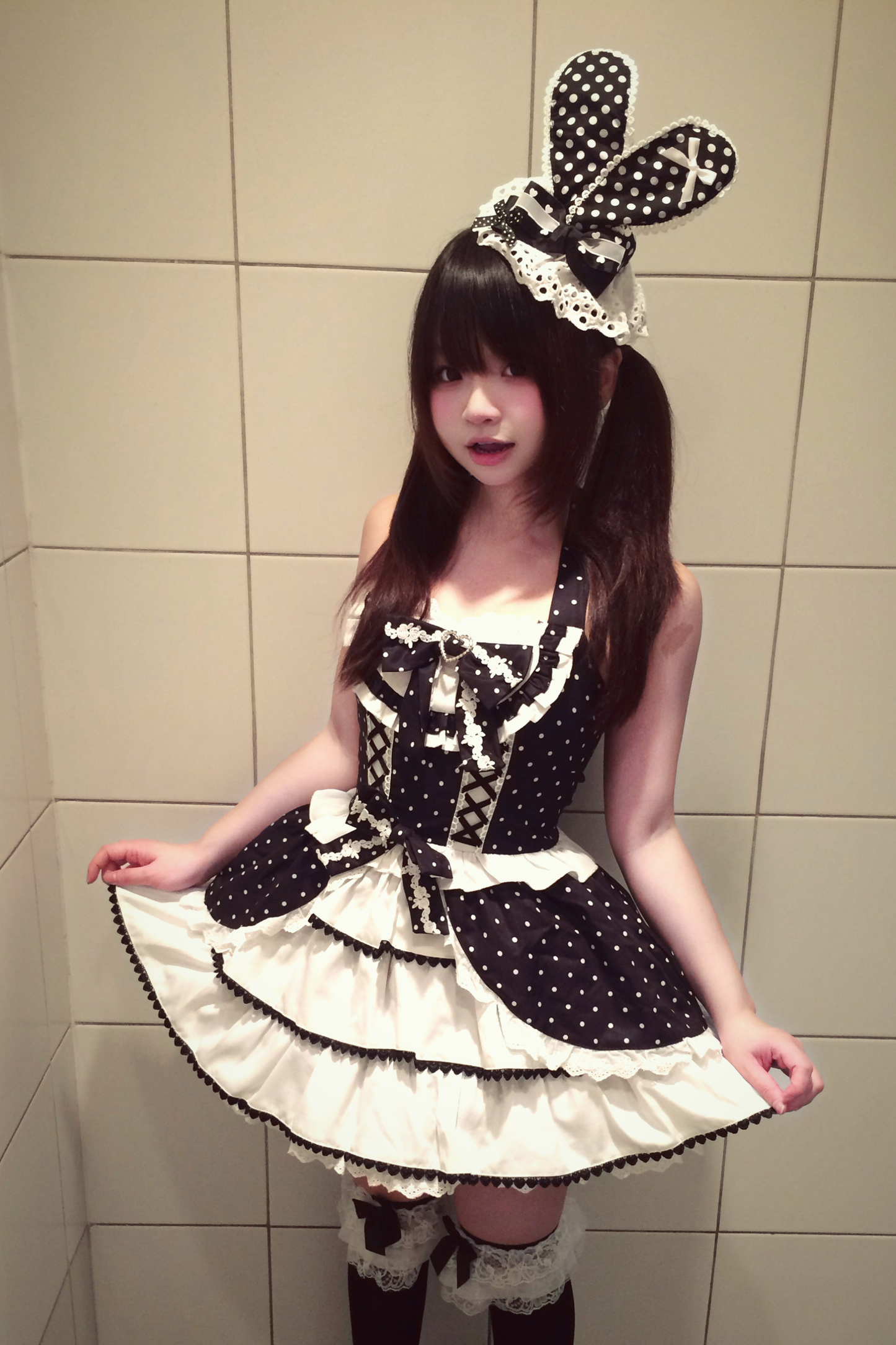 ヴィンテージスイートハートドットドレス+インナートップス