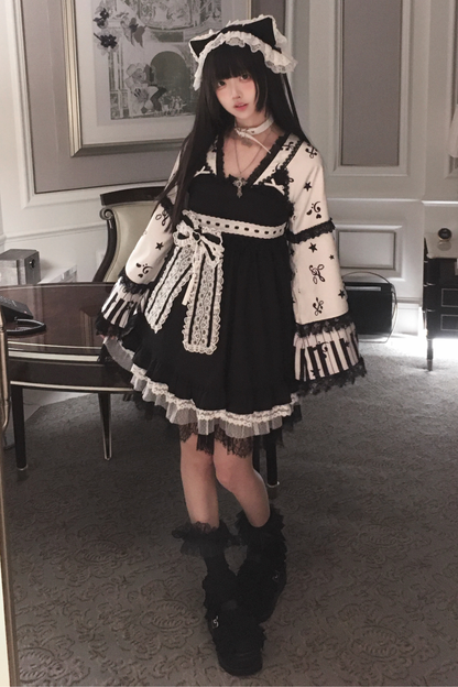 キャットダークエンジェルレースフローラルドレス+ヘアバンド