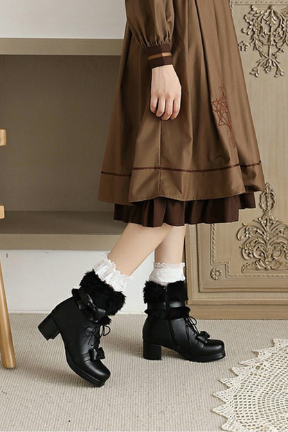 リボンファーロリータブーツ