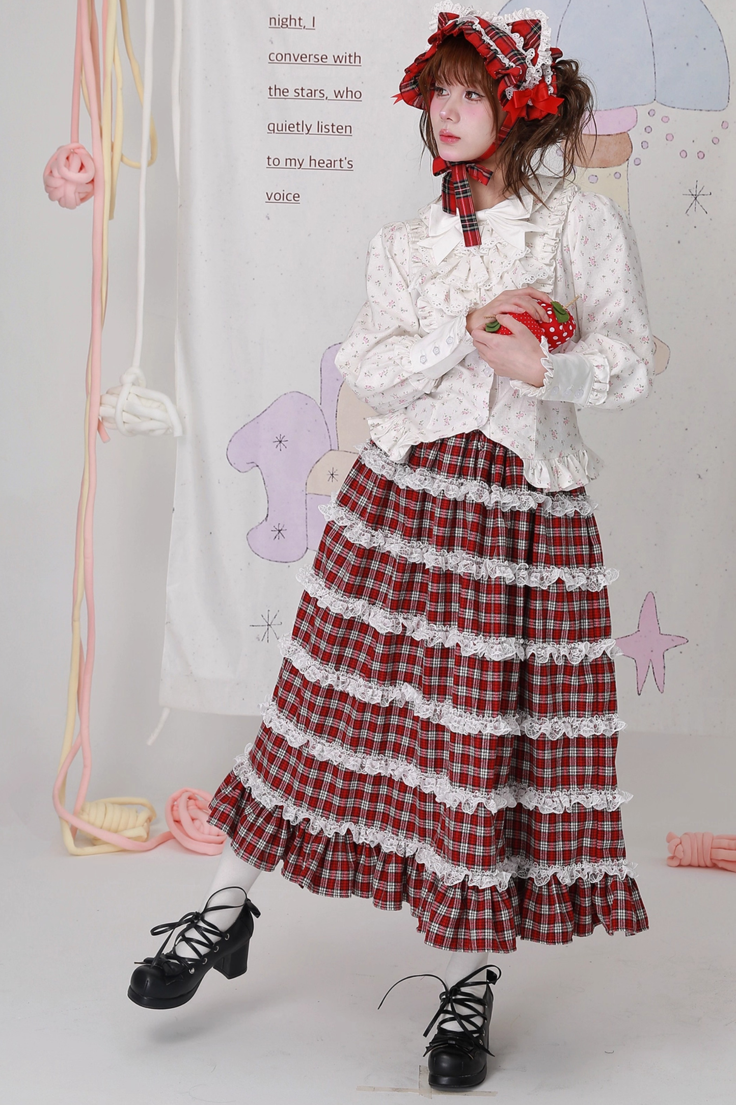 レッドチェックティアードロリータスカート