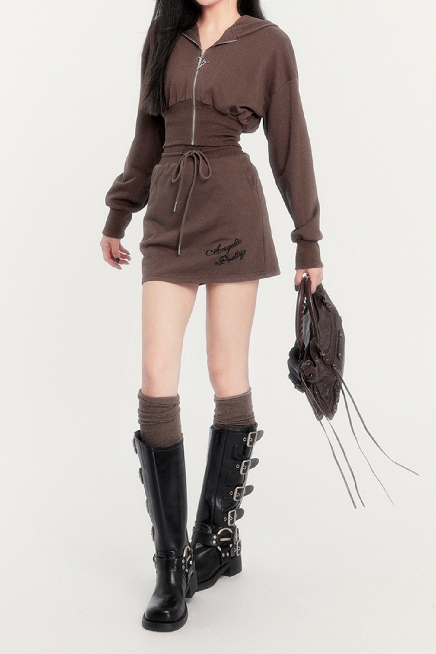 Sweet tea puff American parka + short casual skirt