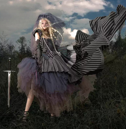 【予約商品】ストライプグリッドファンタジードレスセット＋アシメチュールスカート＋ベール
