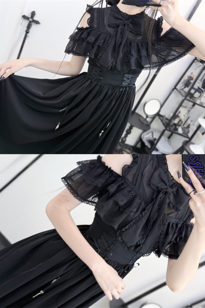 Dark Kawaii Schulterfreies Spitzenkleid