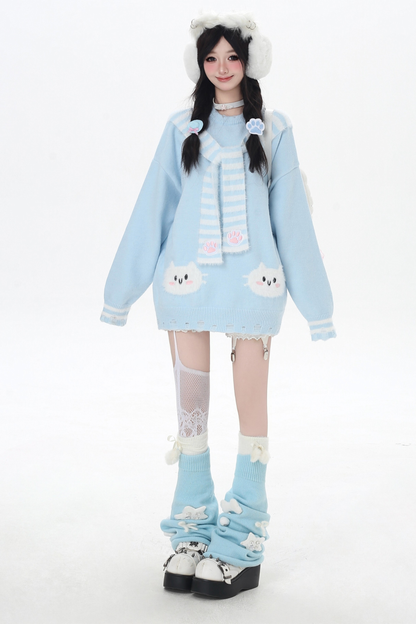 フェイクマフラーキャットルーズニット