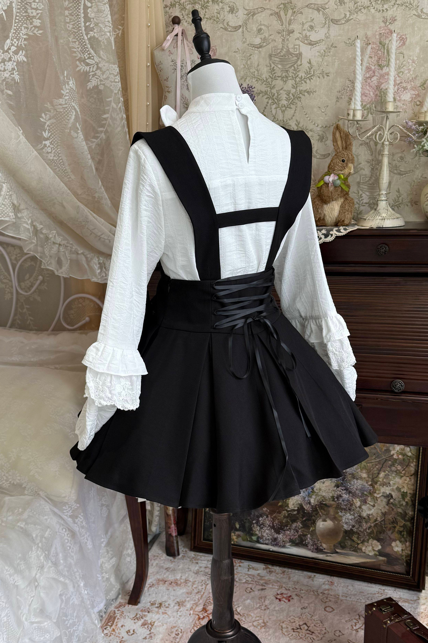 Retro Lace Shirt + Suspender Skirt