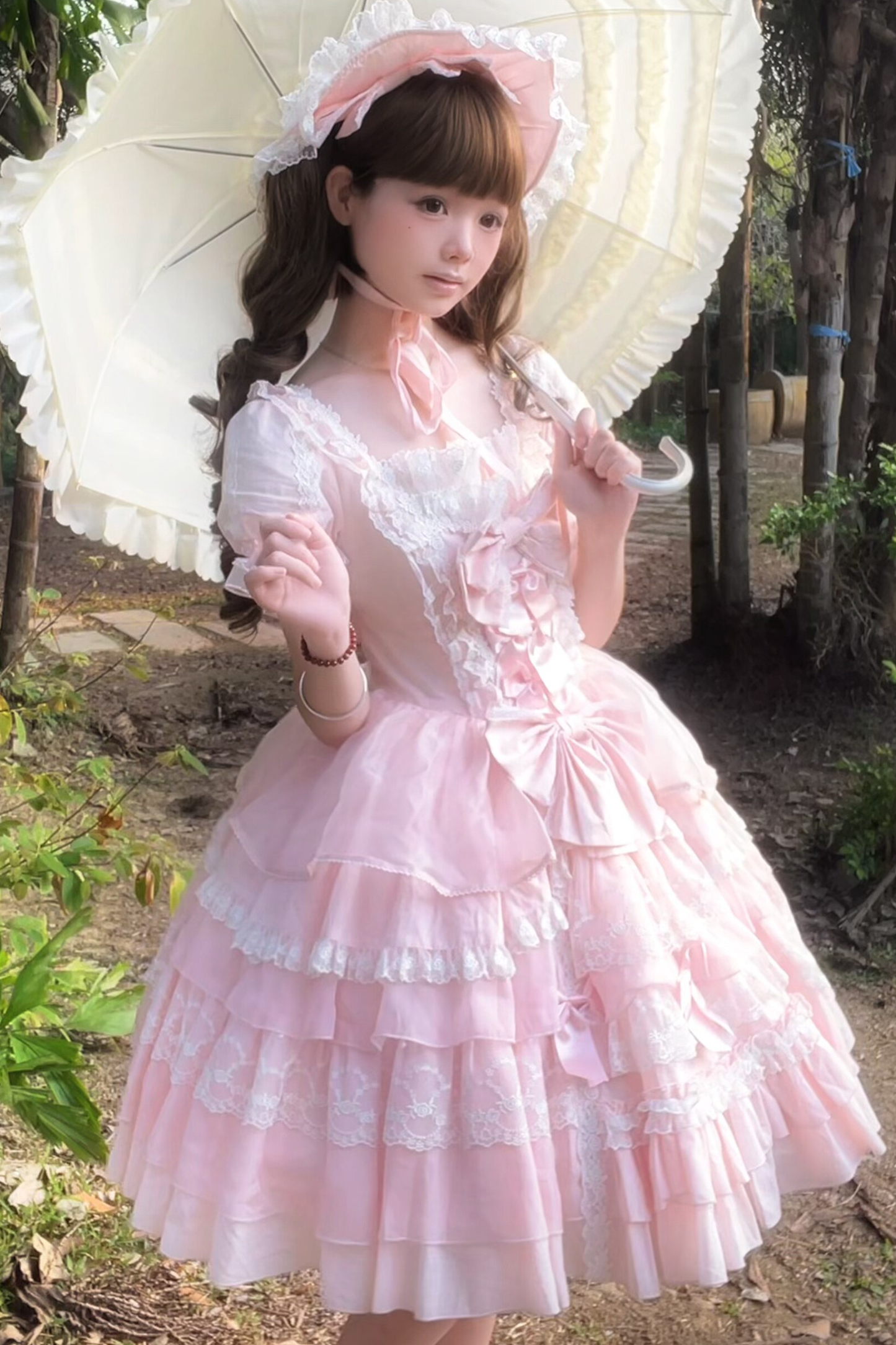 スウィートハートフリルリボンロリータドレス+BNT+ネックレス+姫袖