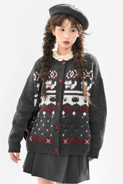 キャットニットセーター+スノーフレークカーディガン