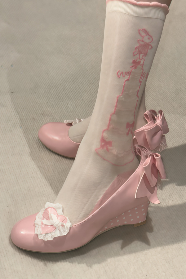 レトロドットハートロリータスイートシューズ